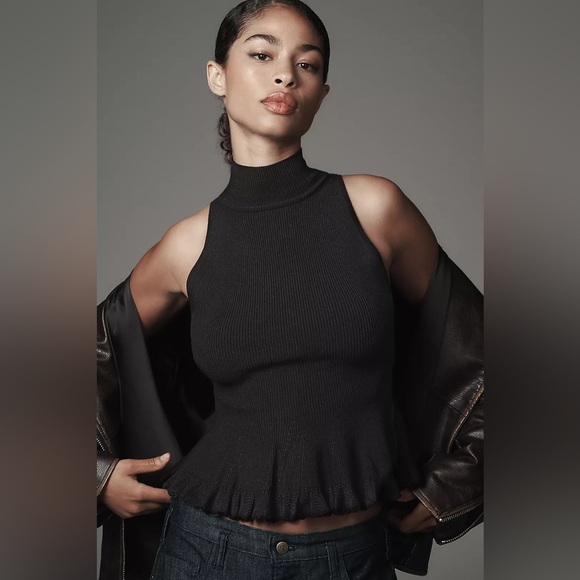 NWT! By Anthropologie Turtleneck Peplum Sweater Tank - Size Medium 🦖 - Picture 1 of 7